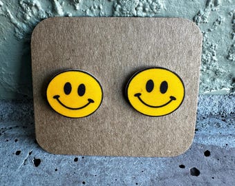 Smiley Face Stud Earrings: Acrylic with Stainless Steel Posts