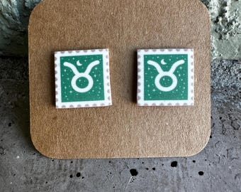 Zodiac Stud Earrings, Taurus, Astrology Sign Jewelry, Horoscope Gift, Birthday Gift