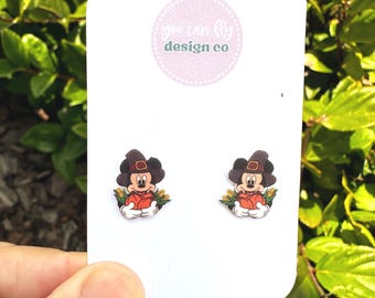 Mickey Mouse Pilgrim Thanksgiving Earrings, Stainless Steel Studs