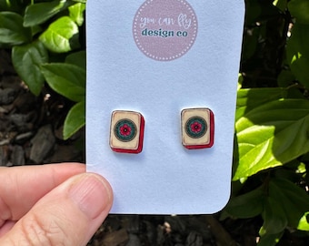 Mahjong Tile Dot Earrings Lightweight Acrylic Game Night Hostess Gift