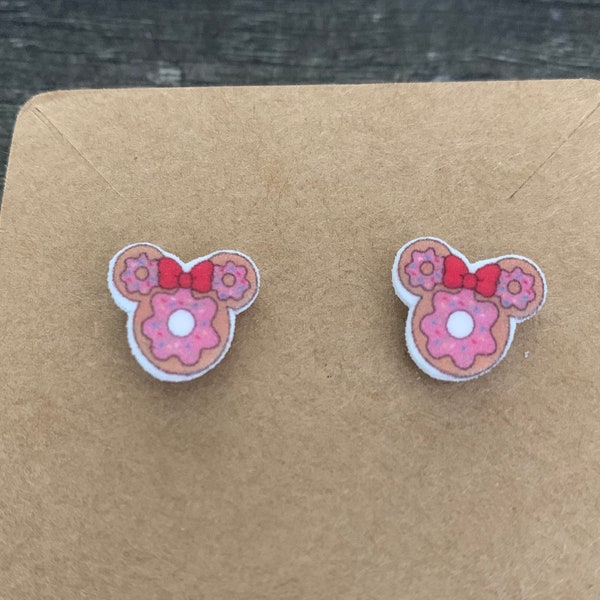 Minnie Mouse Donut Earrings/Disney Earrings/Mickey Mouse Earrings/Disney Trip/Stud Earrings/Stainless Steel/Disney Jewelry/Food Earrings