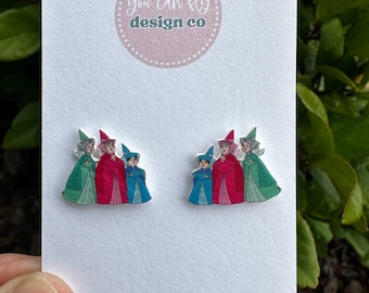 Three Fairies from Sleeping Beauty Earrings/Disney Earrings/Disney Trip/Stud Earrings/Stainless Steel/Disney Jewelry
