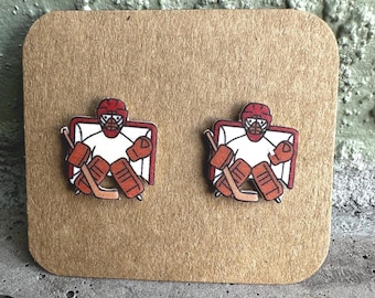 Silly Goose Hockey Goalie Stud Earrings: Lightweight Acrylic, Stainless Steel