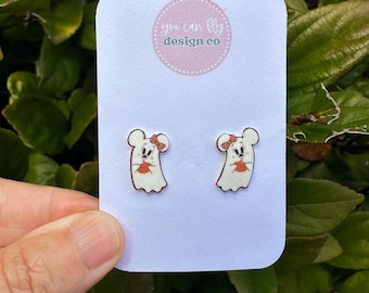 Cute Minnie Mouse Ghost Stud Earrings, Disney Halloween Jewelry, Cutie