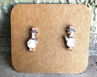 Acrylic Patriotic Goose Stud Earrings Summer Independence 4th of July