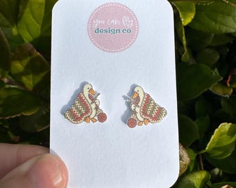 Silly Goose Crochet Blanket Stud Earrings: Lightweight Acrylic, Stainless Steel