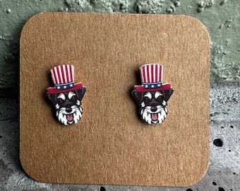Miniature Schnauzer Patriotic Hat Stud Earrings: Dog Lover Gift 4th of July 250 America
