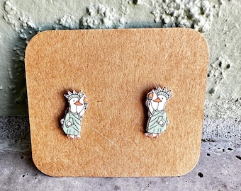 Acrylic Patriotic Goose Stud Earrings Statue of Liberty Summer Independence 4th of July