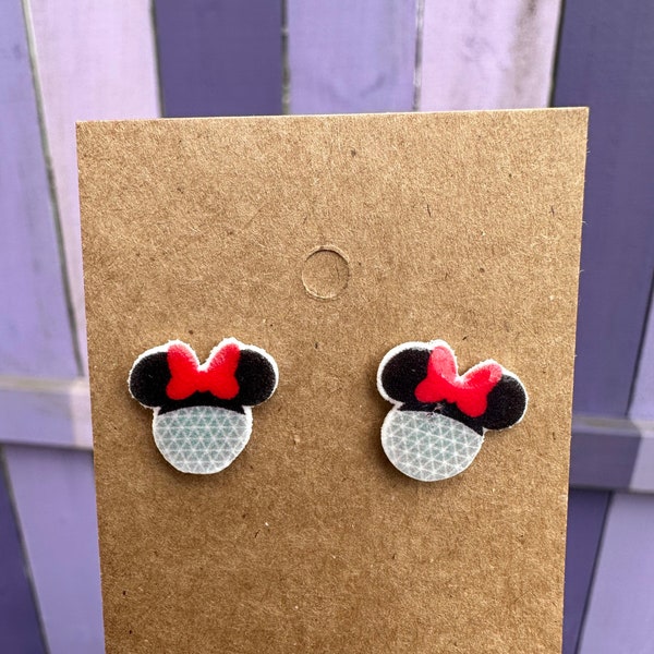 Minnie Mouse Epcot Earrings/Disney Earrings/Mickey Earrings/Disney Trip/Stud Earrings/Stainless Steel/Disney Jewelry/Spaceship Earth