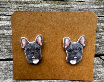 French Bulldog Black Stud Earrings: Lightweight Acrylic Frenchie Jewelry