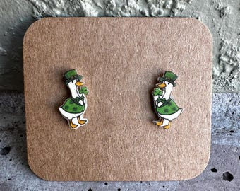 Acrylic Goose Shamrock Hat St Patrick's Day Stud Earrings Lucky
