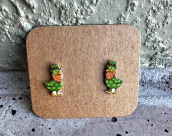 Acrylic Goose Leprechaun St Patrick's Day Stud Earrings Lucky