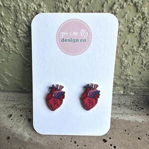 Anatomical Heart Stud Earrings: Lightweight Acrylic Nurse Jewelry image 4
