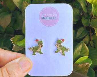 Christmas Rex Dinosaur Toy Story Earrings, Stainless Steel Studs