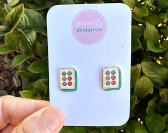 Mahjong Tile Dot Earrings Lightweight Acrylic Game Night Hostess Gift