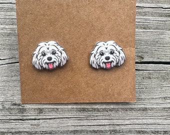 Maltese Earrings/Stud Earrings/Dog Jewelry/Christmas Gift/Dog Lover Gift/Dog Earrings/Cute Dog Earrings/Maltese Mom