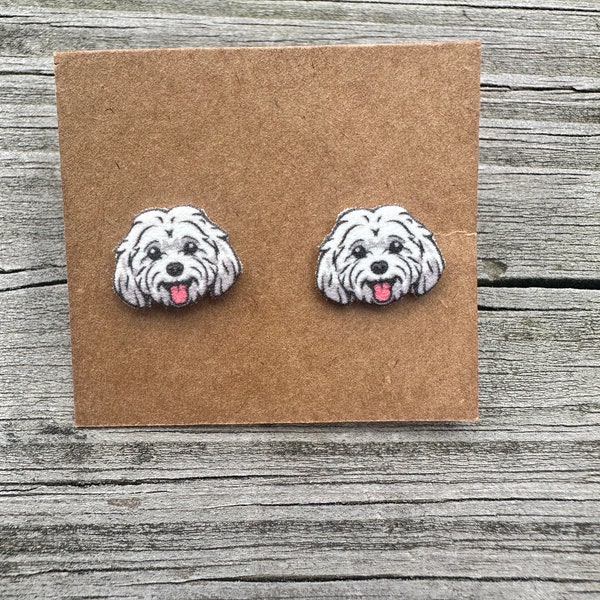 Maltese Earrings/Stud Earrings/Dog Jewelry/Christmas Gift/Dog Lover Gift/Dog Earrings/Cute Dog Earrings/Maltese Mom