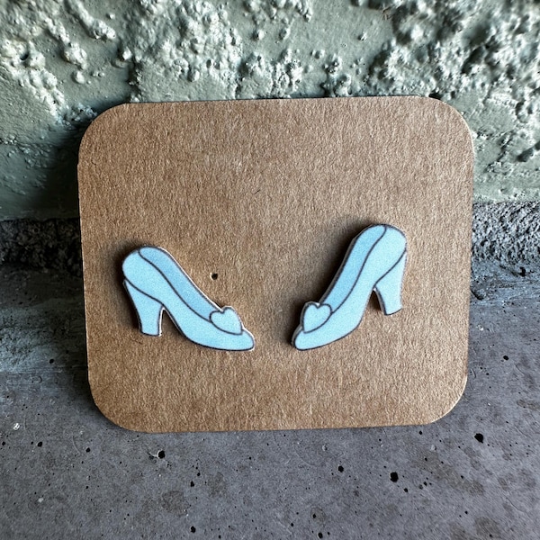 Cinderella Glass Slipper Stud Earrings, Stainless Steel
