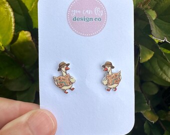 Hiking Map Goose Earrings: Lightweight Acrylic, Stainless Steel