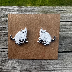 Cat Ghost Earrings/Halloween Earrings/Ghost Earrings/Stud Earrings/Stainless Steel/Cat Earrings/Cat Lover Gift/Halloween Cat
