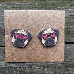 Pug Valentines Earrings/Stud Earrings/Dog Jewelry/Gift for Girlfriend/Dog Lover Gift/Dog Earrings/Cute Dog Earrings/Pug Mom/Valentines Day