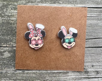 Mickey and Minnie Mouse Easter Bunny Sunglasses Earrings Disney Trip Stud Earrings Stainless Steel Disney Jewelry Disney World Trip