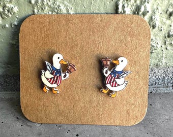 Acrylic Patriotic Goose Stud Earrings Bell Summer Independence 4th of July