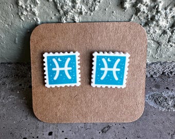 Zodiac Stud Earrings, Pisces, Astrology Sign Jewelry, Horoscope Gift, Birthday Gift