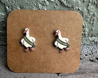 Silly Goose Pickle King Stud Earrings: Lightweight Acrylic, Stainless Steel