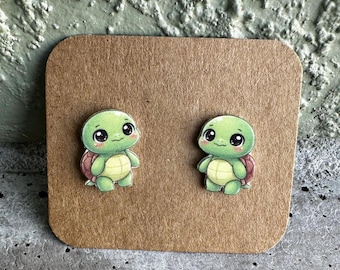 Kawaii Turtle Earrings: Lightweight Acrylic, Stainless Steel Studs