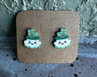 Acrylic Kawaii Shamrock St Patrick's Day Stud Earrings Lucky