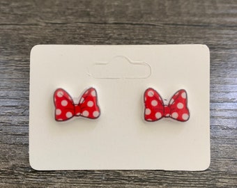 Minnie Mouse Bow Earrings/Disney Earrings/Mickey Earrings/Disney Trip/Stud Earrings/Stainless Steel/Disney Jewelry