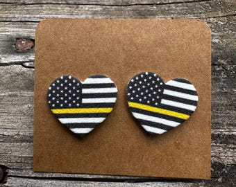 Thin Yellow Line Heart Earrings: First Responder Gift
