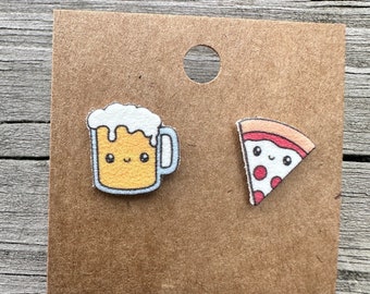 Beer and Pizza Earrings/Food Earrings/Christmas Gift/Beer Lover Gift/Food Jewelry/Kawaii Jewelry/Pizza Earrings