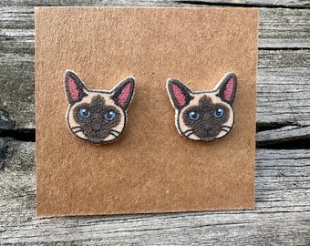 Siamese Cat Stud Earrings: Lightweight Acrylic, Cat Lover Gift