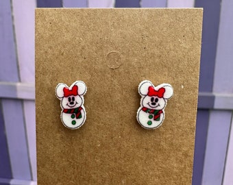 Minnie Mouse Snowman Earrings/Disney Earrings/Christmas Earrings/Disney Trip/Stud Earrings/Stainless Steel/