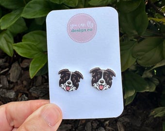 Border Collie Stud Earrings: Lightweight Acrylic Dog Jewelry