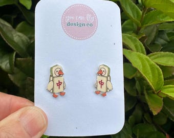 Goose Wearing Mahjong Tile Red Dragon Costume Earrings Lightweight Acrylic Game Night Hostess Gift