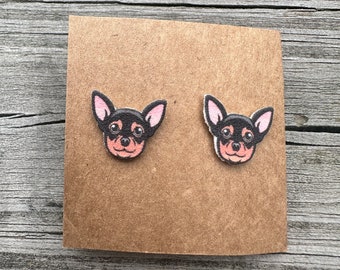 Black Tan Chihuahua Earrings/Stud Earrings/Dog Jewelry/Christmas Gift/Dog Lover Gift/Dog Earrings/Cute Dog Earrings/Chihuahua Mom