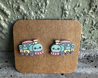 Kawaii Train Locomotive Earrings: Lightweight Acrylic Jewelry