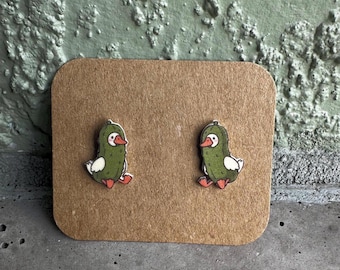 Silly Goose Pickle Costume Stud Earrings: Lightweight Acrylic, Stainless Steel