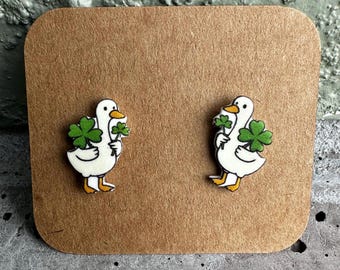 Acrylic Goose Shamrock St Patrick's Day Stud Earrings Lucky