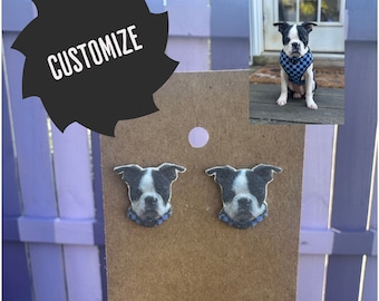 Custom Pet Portrait Earrings: Acrylic Dog Cat Photo Studs