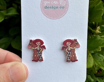 Jessie and Bullseye Toy Story Earrings, Stainless Steel Studs