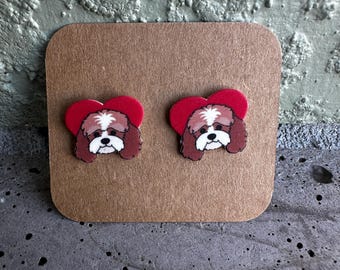 Cavapoo Heart Earrings Stainless Steel Studs Valentine's Day Love