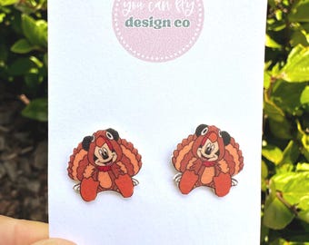 Mickey Mouse Turkey Thanksgiving Earrings, Stainless Steel Studs