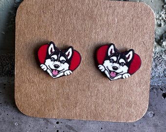 Husky Heart Earrings Stainless Steel Studs Valentine's Day Love