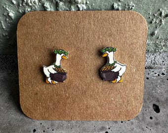 Acrylic Goose Pot of Gold St Patrick's Day Stud Earrings Lucky