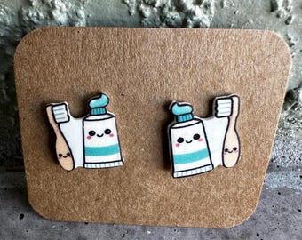 Kawaii Toothbrush Tooth Paste Earrings: Lightweight Acrylic Food Jewelry