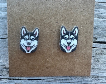 Husky Earrings/Stud Earrings/Dog Jewelry/Christmas Gift/Dog Lover Gift/Dog Earrings/Earrings/Siberian Husky Mom/Siberian Husky Earrings